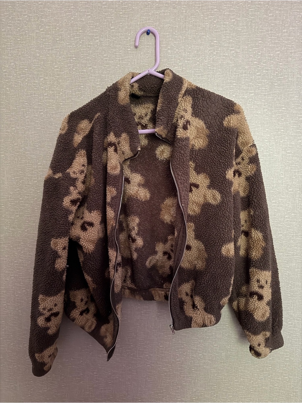 SHEIN Brown and Tan Teddy Fleece Zip Jacket